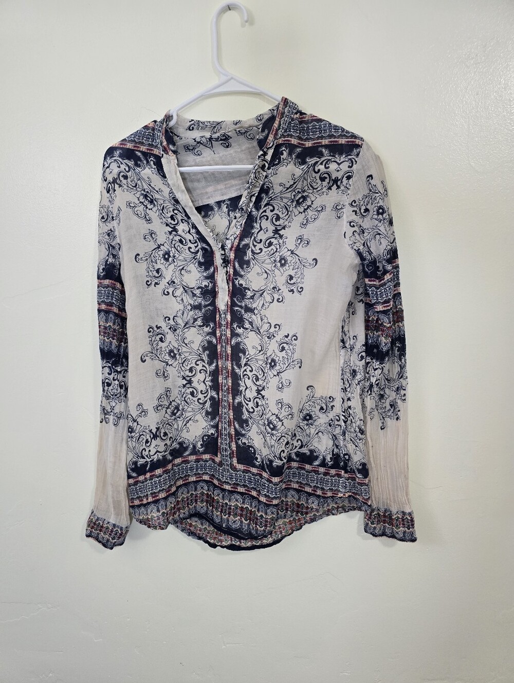Anthropologie Dolma Half Button Down Tunic Blouse Thin 100% Cotton Sz S Boho